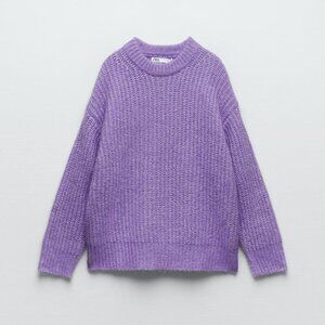 Zara Chunky Oversized‎ Wool Alpaca Blend Knit Sweater S Purple